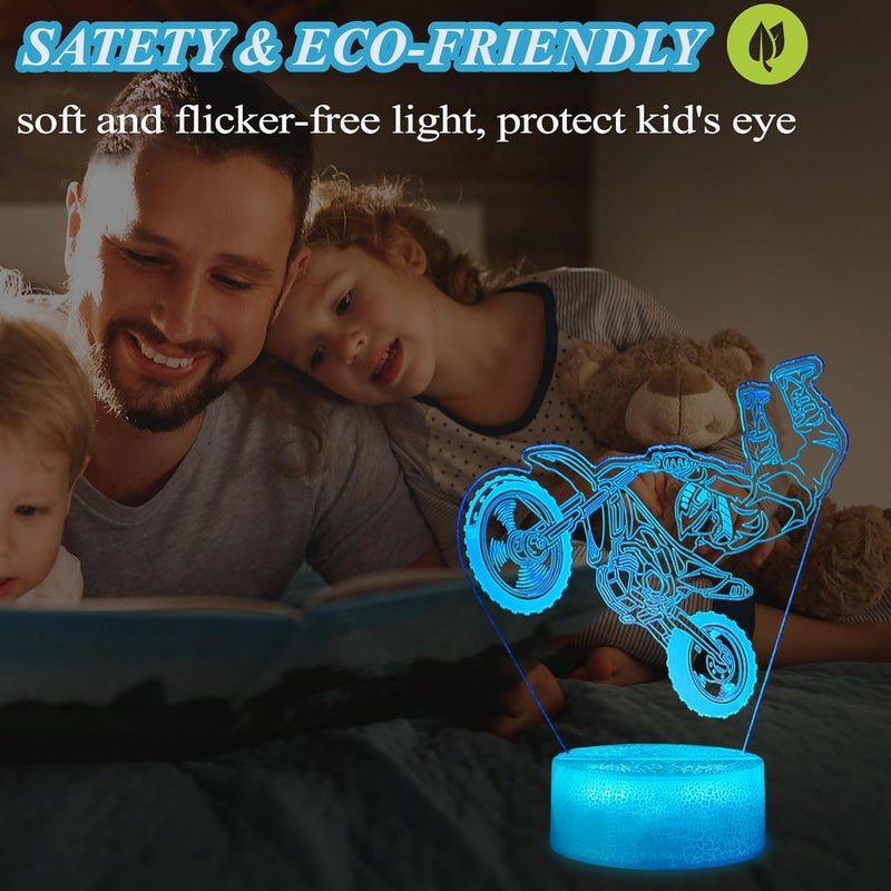 Posshe Dirt Bike Night Light, Dirt Bike Gifts for Boy, 3D Illusion Lamp with Remote Control, 16 Colors Changing, RGB Flashing Mode and Dimmable, Gifts for Boys Christmas Decor - Image 4